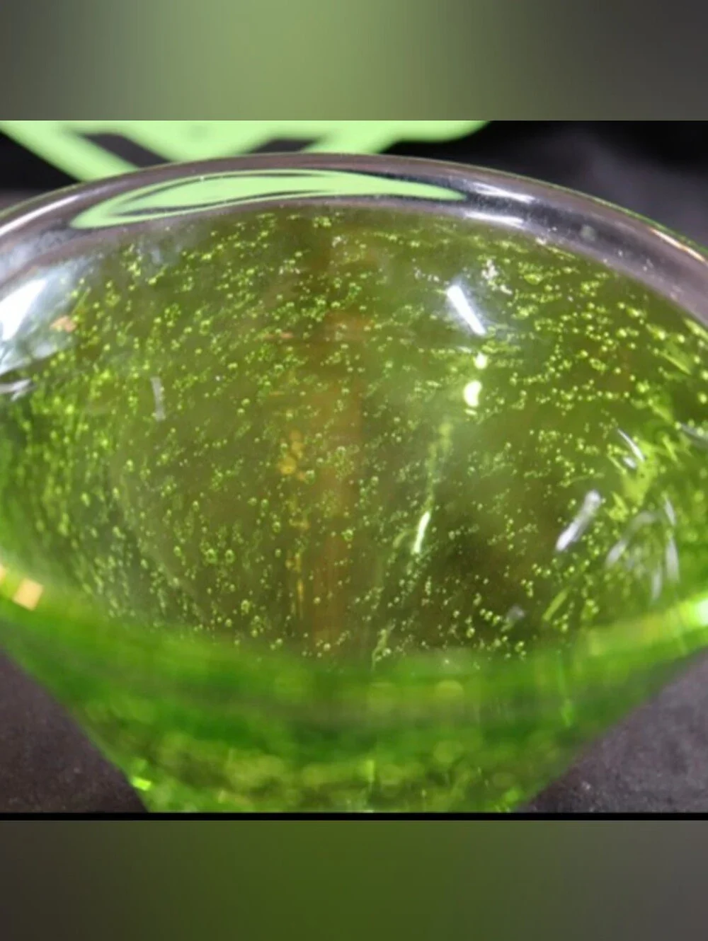 Unique Glowing Green Clear Bubble Handblown Footed Martini Cocktail Glass